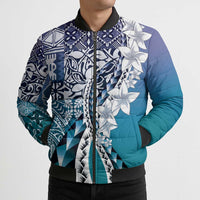 Aloha Vintage Plumeria Hawaiian Tapa Pattern Bomber Puffer Jacket Blue Hawaiian Tapa Pattern - Polynesian Pride