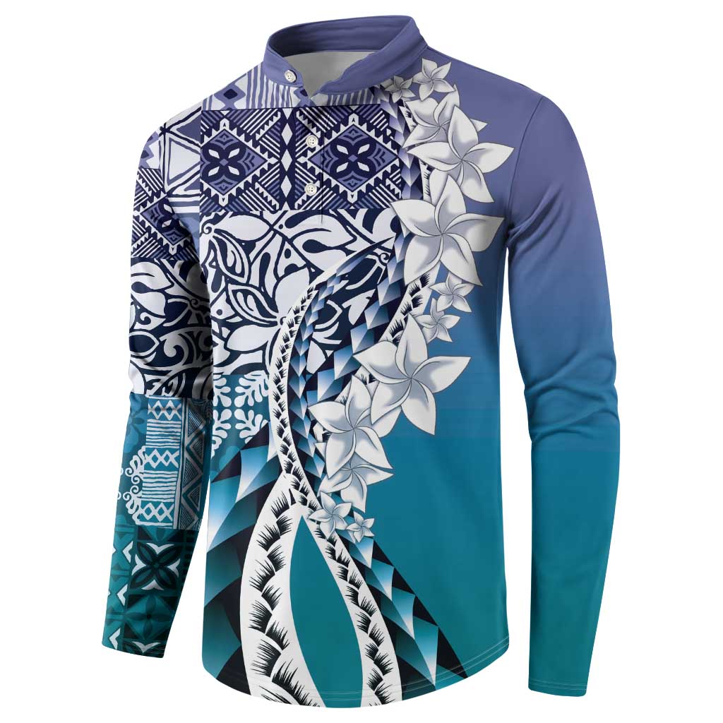 Aloha Vintage Plumeria Hawaiian Tapa Pattern Button Sweatshirt Blue Hawaiian Tapa Pattern - Polynesian Pride