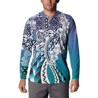 Aloha Vintage Plumeria Hawaiian Tapa Pattern Button Sweatshirt Blue Hawaiian Tapa Pattern - Polynesian Pride