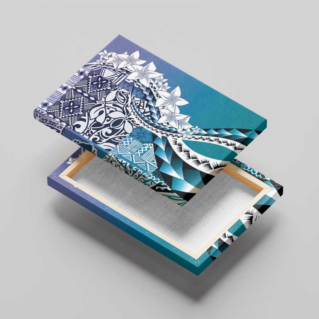 Aloha Vintage Plumeria Hawaiian Tapa Pattern Canvas Wall Art Blue Hawaiian Tapa Pattern - Polynesian Pride