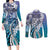 Aloha Vintage Plumeria Hawaiian Tapa Pattern Couples Matching Long Sleeve Bodycon Dress and Long Sleeve Button Shirt Blue Hawaiian Tapa Pattern - Polynesian Pride