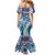 Aloha Vintage Plumeria Hawaiian Tapa Pattern Family Matching Mermaid Dress and Hawaiian Shirt Blue Hawaiian Tapa Pattern - Polynesian Pride