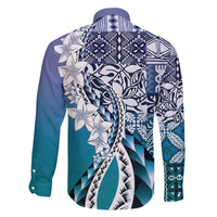 Aloha Vintage Plumeria Hawaiian Tapa Pattern Family Matching Off The Shoulder Long Sleeve Dress and Hawaiian Shirt Blue Hawaiian Tapa Pattern - Polynesian Pride