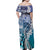 Aloha Vintage Plumeria Hawaiian Tapa Pattern Family Matching Off Shoulder Maxi Dress and Hawaiian Shirt Blue Hawaiian Tapa Pattern - Polynesian Pride