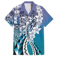 Aloha Vintage Plumeria Hawaiian Tapa Pattern Family Matching Puletasi and Hawaiian Shirt Blue Hawaiian Tapa Pattern - Polynesian Pride