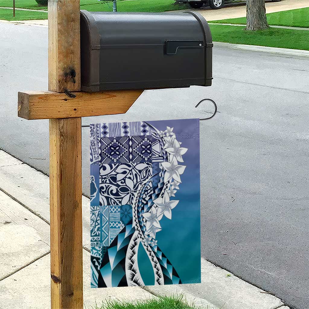 Aloha Vintage Plumeria Hawaiian Tapa Pattern Garden Flag Blue Hawaiian Tapa Pattern - Polynesian Pride