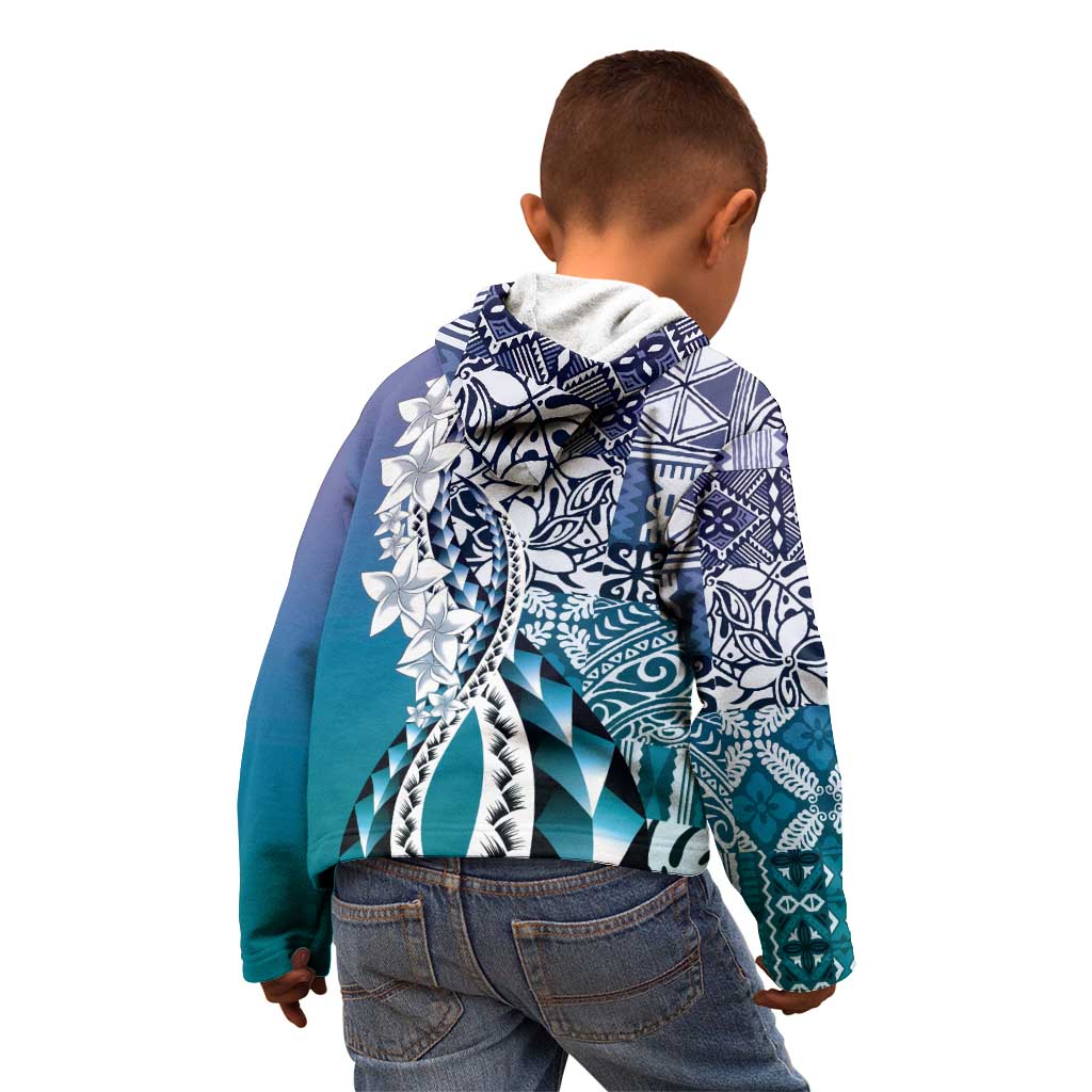 Aloha Vintage Plumeria Hawaiian Tapa Pattern Kid Hoodie Blue Hawaiian Tapa Pattern - Polynesian Pride