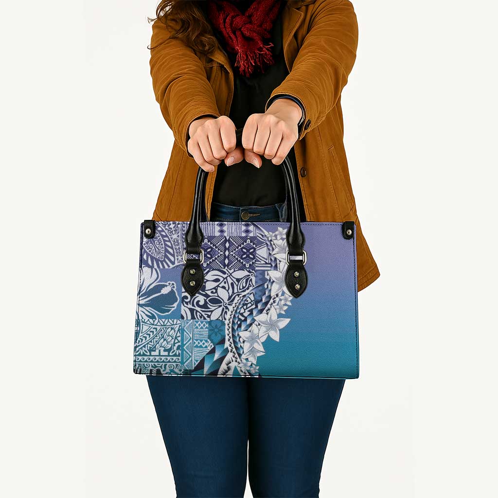 Aloha Vintage Plumeria Hawaiian Tapa Pattern Leather Bag Blue Hawaiian Tapa Pattern - Polynesian Pride