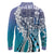 Aloha Vintage Plumeria Hawaiian Tapa Pattern Long Sleeve Polo Shirt Blue Hawaiian Tapa Pattern - Polynesian Pride