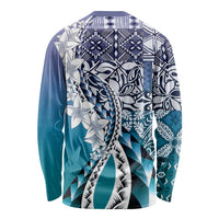 Aloha Vintage Plumeria Hawaiian Tapa Pattern Long Sleeve Shirt Blue Hawaiian Tapa Pattern - Polynesian Pride