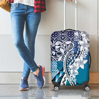 Aloha Vintage Plumeria Hawaiian Tapa Pattern Luggage Cover Blue Hawaiian Tapa Pattern - Polynesian Pride