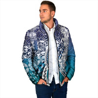 Aloha Vintage Plumeria Hawaiian Tapa Pattern Padded Jacket Blue Hawaiian Tapa Pattern - Polynesian Pride