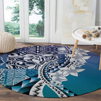 Aloha Vintage Plumeria Hawaiian Tapa Pattern Round Carpet Blue Hawaiian Tapa Pattern - Polynesian Pride