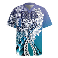 Aloha Vintage Plumeria Hawaiian Tapa Pattern Rugby Jersey Blue Hawaiian Tapa Pattern - Polynesian Pride