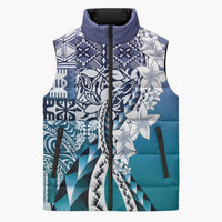 Aloha Vintage Plumeria Hawaiian Tapa Pattern Sleeveless Puffer Jacket Blue Hawaiian Tapa Pattern - Polynesian Pride