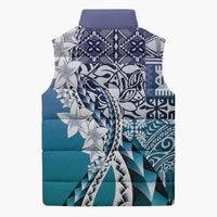 Aloha Vintage Plumeria Hawaiian Tapa Pattern Sleeveless Puffer Jacket Blue Hawaiian Tapa Pattern - Polynesian Pride