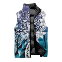Aloha Vintage Plumeria Hawaiian Tapa Pattern Sleeveless Puffer Jacket Blue Hawaiian Tapa Pattern - Polynesian Pride
