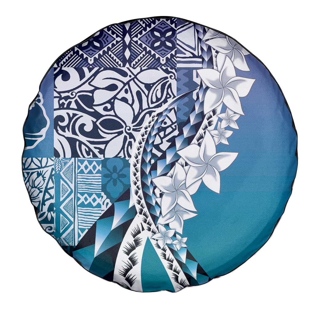 Aloha Vintage Plumeria Hawaiian Tapa Pattern Spare Tire Cover Blue Hawaiian Tapa Pattern - Polynesian Pride