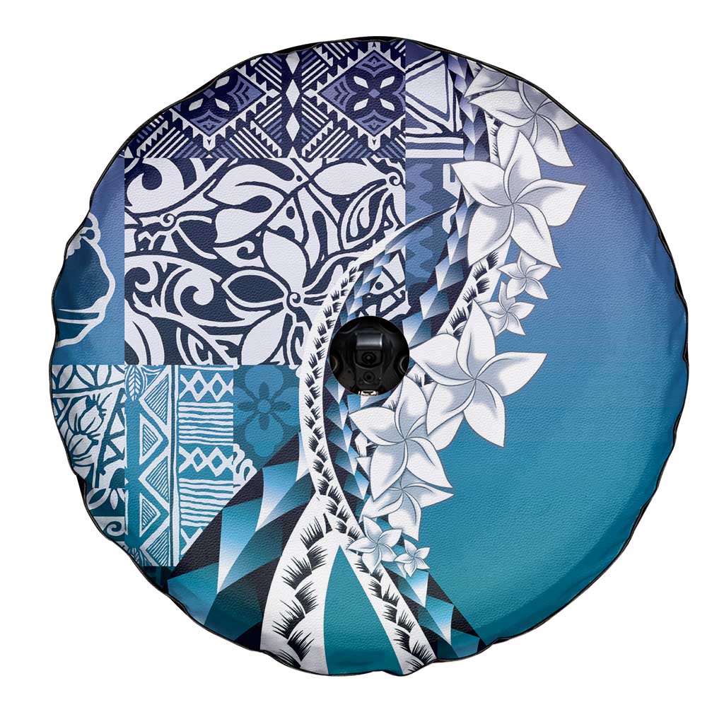 Aloha Vintage Plumeria Hawaiian Tapa Pattern Spare Tire Cover Blue Hawaiian Tapa Pattern - Polynesian Pride