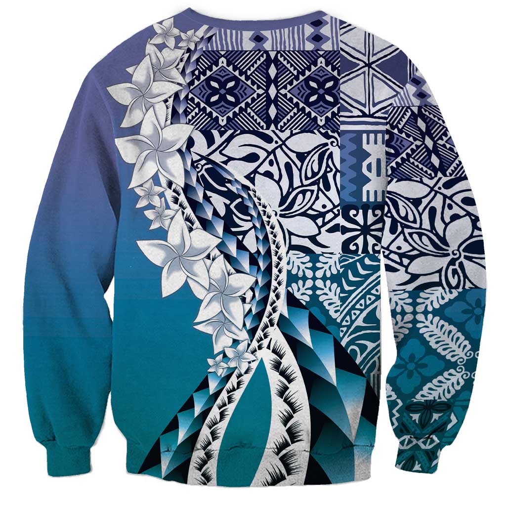 Aloha Vintage Plumeria Hawaiian Tapa Pattern Sweatshirt Blue Hawaiian Tapa Pattern - Polynesian Pride
