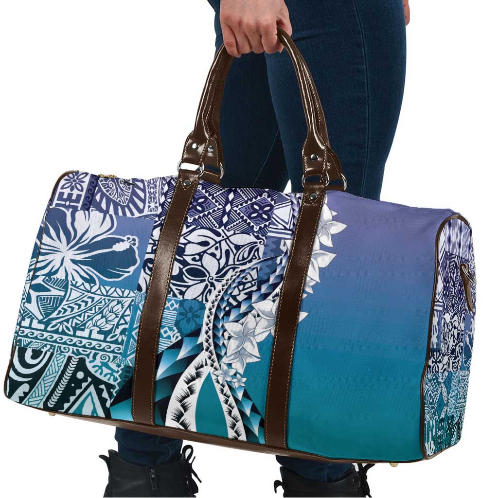 Aloha Vintage Plumeria Hawaiian Tapa Pattern Travel Bag Blue Hawaiian Tapa Pattern - Polynesian Pride