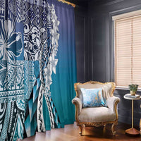 Aloha Vintage Plumeria Hawaiian Tapa Pattern Window Curtain Blue Hawaiian Tapa Pattern - Polynesian Pride