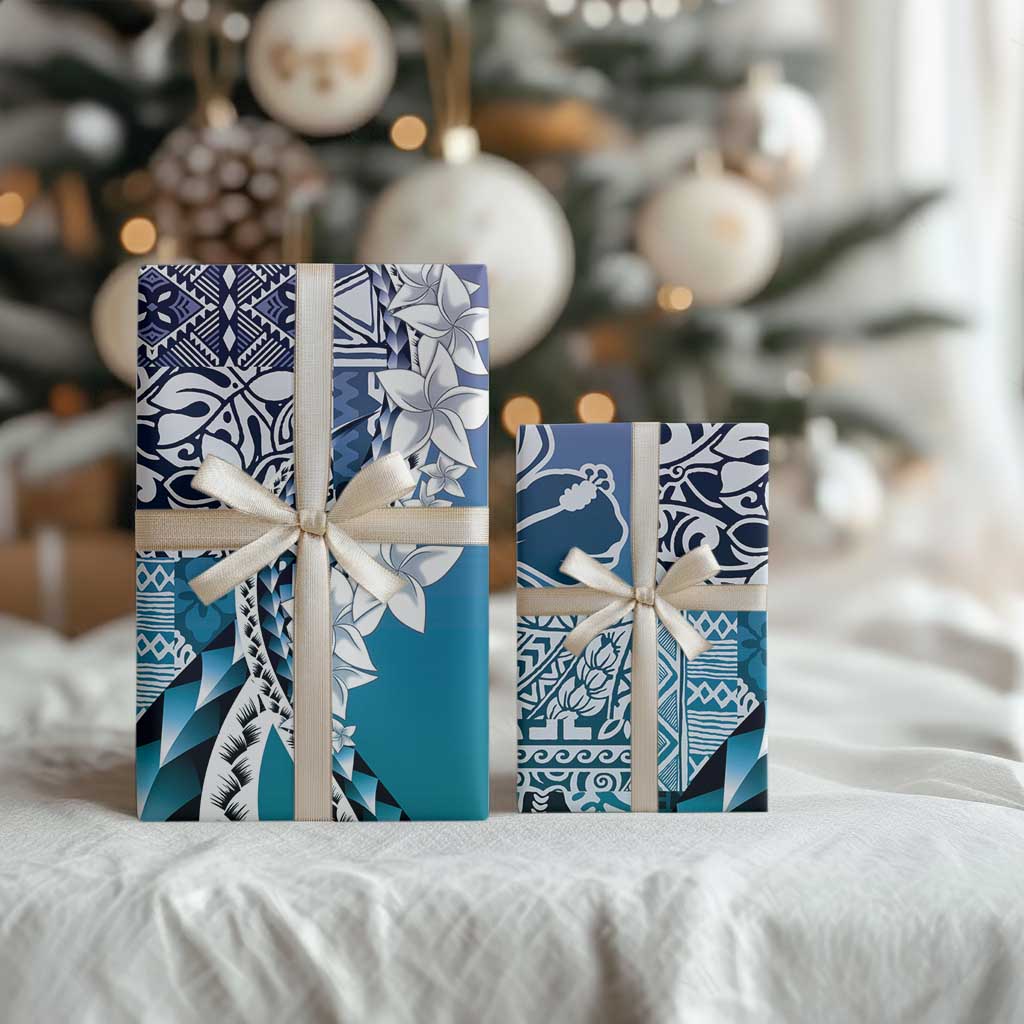 Aloha Vintage Plumeria Hawaiian Tapa Pattern Wrapping Paper Blue Hawaiian Tapa Pattern - Polynesian Pride