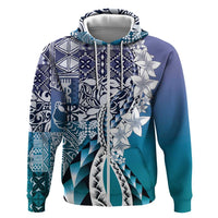 Aloha Vintage Plumeria Hawaiian Tapa Pattern Zip Hoodie Blue Hawaiian Tapa Pattern - Polynesian Pride
