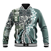 Aloha Vintage Plumeria Hawaiian Tapa Pattern Baseball Jacket Dark Turquoise Hawaiian Tapa Pattern - Polynesian Pride