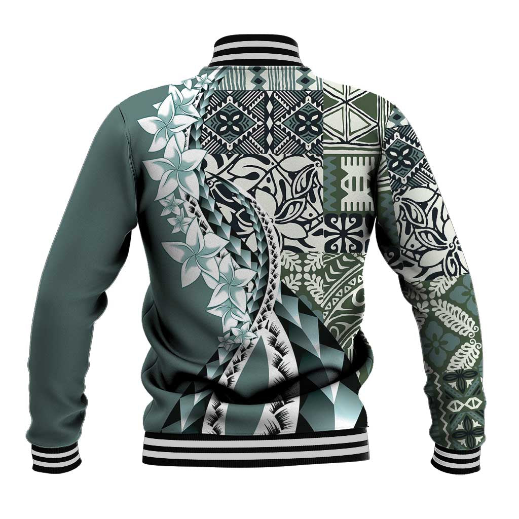 Aloha Vintage Plumeria Hawaiian Tapa Pattern Baseball Jacket Dark Turquoise Hawaiian Tapa Pattern - Polynesian Pride