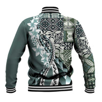 Aloha Vintage Plumeria Hawaiian Tapa Pattern Baseball Jacket Dark Turquoise Hawaiian Tapa Pattern - Polynesian Pride