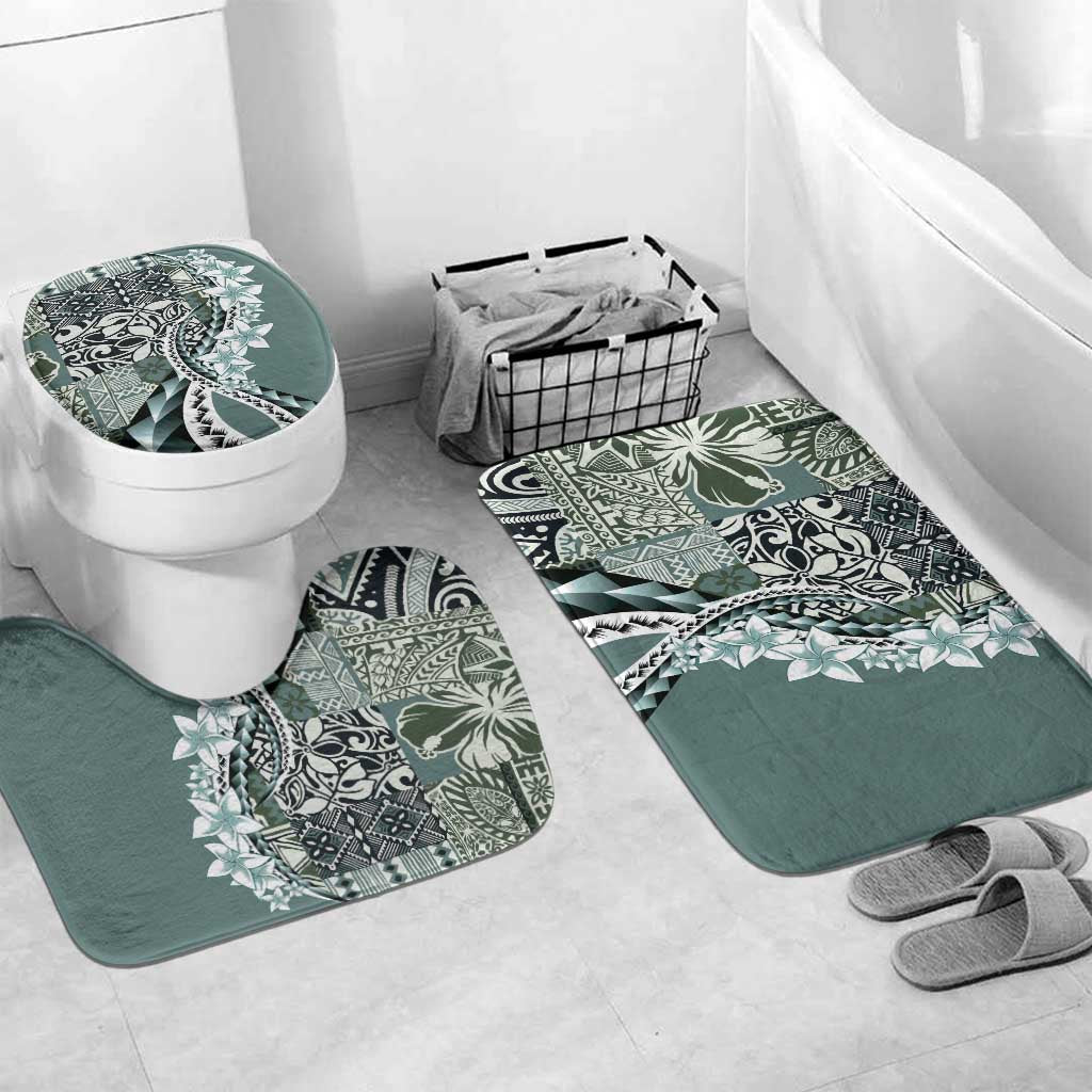 Aloha Vintage Plumeria Hawaiian Tapa Pattern Bathroom Set Dark Turquoise Hawaiian Tapa Pattern - Polynesian Pride