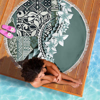 Aloha Vintage Plumeria Hawaiian Tapa Pattern Beach Blanket Dark Turquoise Hawaiian Tapa Pattern - Polynesian Pride