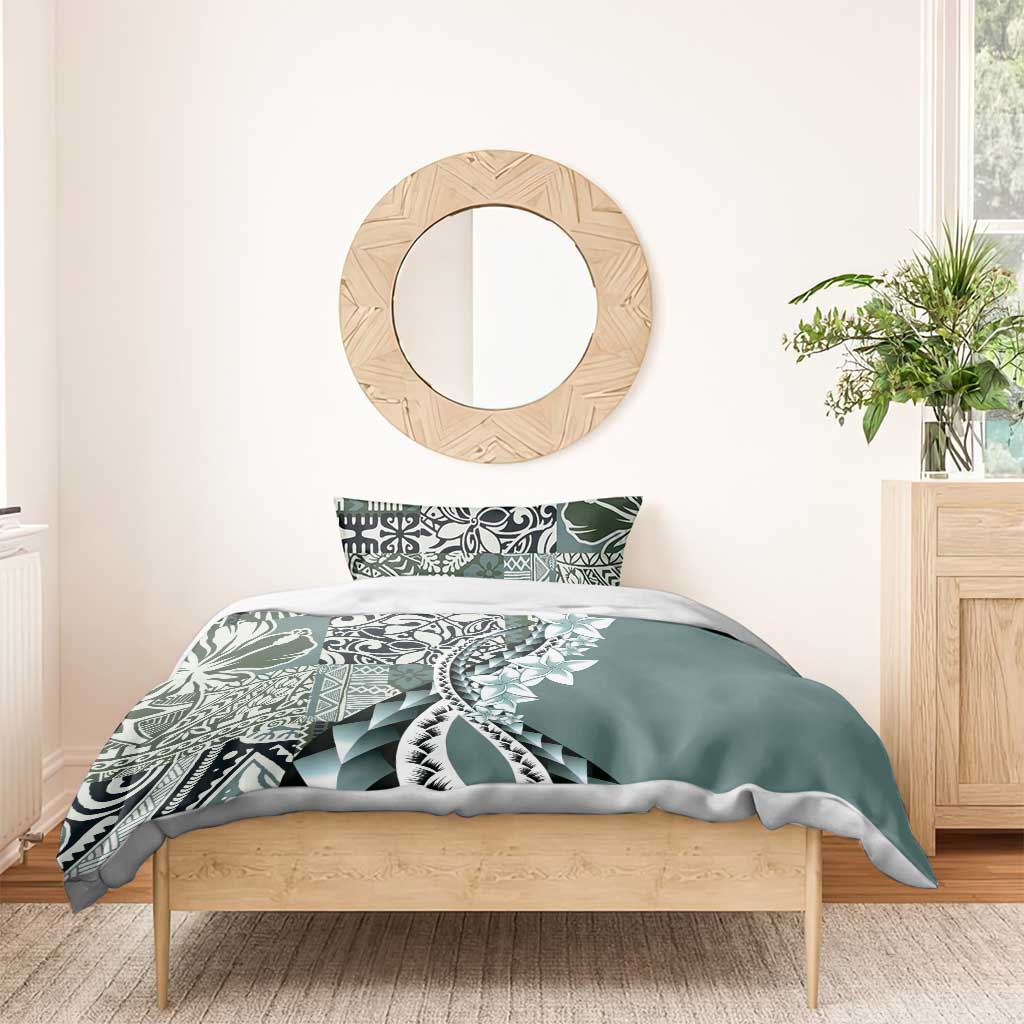 Aloha Vintage Plumeria Hawaiian Tapa Pattern Bedding Set Dark Turquoise Hawaiian Tapa Pattern - Polynesian Pride