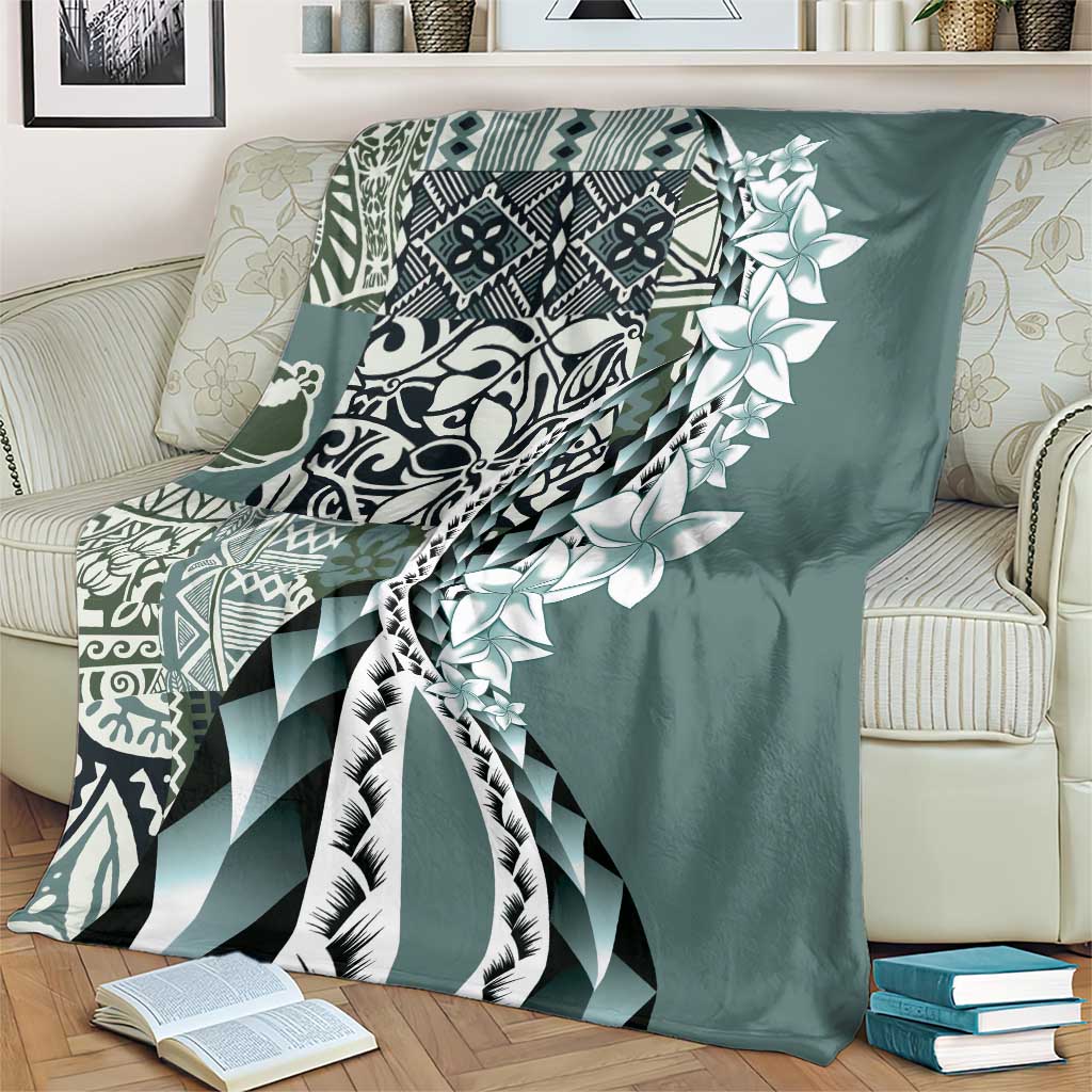 Aloha Vintage Plumeria Hawaiian Tapa Pattern Blanket Dark Turquoise Hawaiian Tapa Pattern - Polynesian Pride