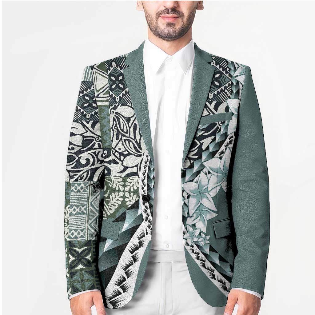 Aloha Vintage Plumeria Hawaiian Tapa Pattern Blazer Dark Turquoise Hawaiian Tapa Pattern - Polynesian Pride