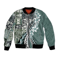 Aloha Vintage Plumeria Hawaiian Tapa Pattern Bomber Jacket Dark Turquoise Hawaiian Tapa Pattern - Polynesian Pride