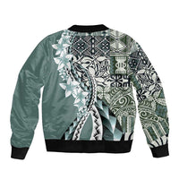 Aloha Vintage Plumeria Hawaiian Tapa Pattern Bomber Jacket Dark Turquoise Hawaiian Tapa Pattern - Polynesian Pride