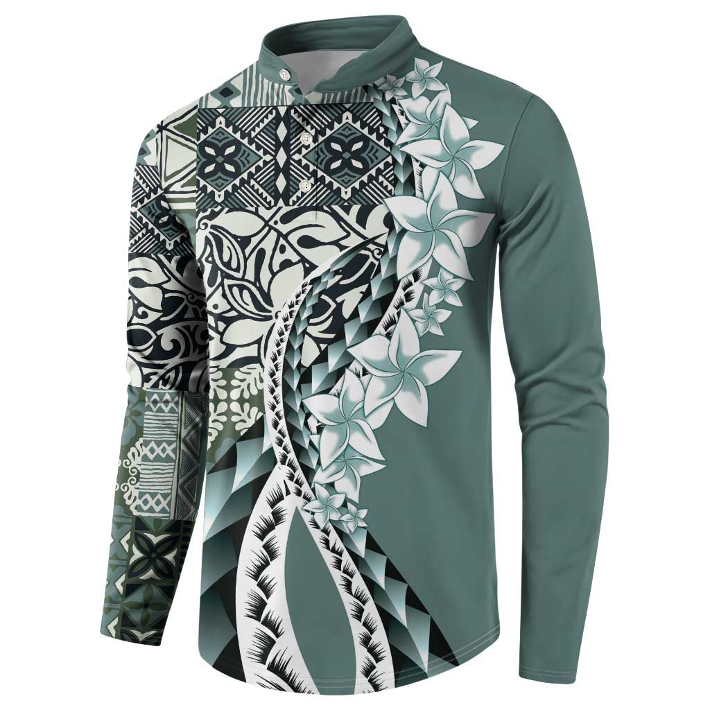 Aloha Vintage Plumeria Hawaiian Tapa Pattern Button Sweatshirt Dark Turquoise Hawaiian Tapa Pattern - Polynesian Pride