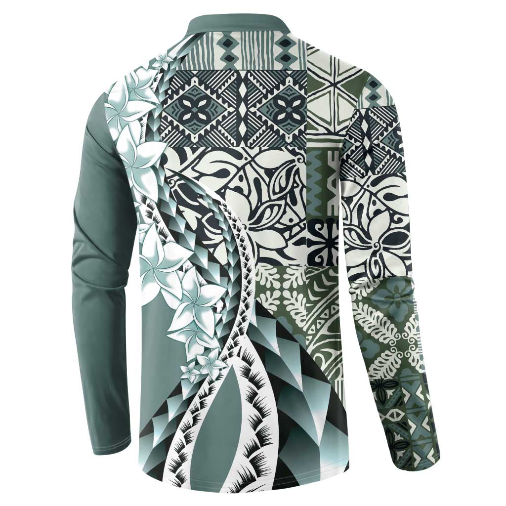 Aloha Vintage Plumeria Hawaiian Tapa Pattern Button Sweatshirt Dark Turquoise Hawaiian Tapa Pattern - Polynesian Pride