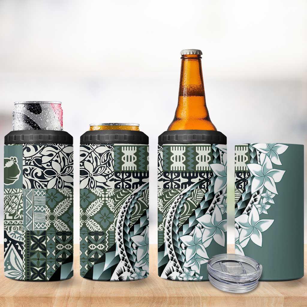 Aloha Vintage Plumeria Hawaiian Tapa Pattern 4 in 1 Can Cooler Tumbler Dark Turquoise Hawaiian Tapa Pattern - Polynesian Pride