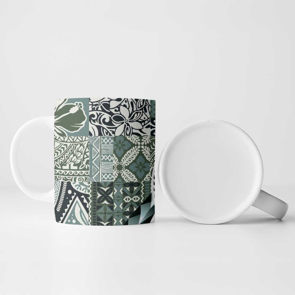Aloha Vintage Plumeria Hawaiian Tapa Pattern Ceramic Mug Dark Turquoise Hawaiian Tapa Pattern - Polynesian Pride
