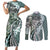 Aloha Vintage Plumeria Hawaiian Tapa Pattern Couples Matching Short Sleeve Bodycon Dress and Long Sleeve Button Shirt Dark Turquoise Hawaiian Tapa Pattern - Polynesian Pride