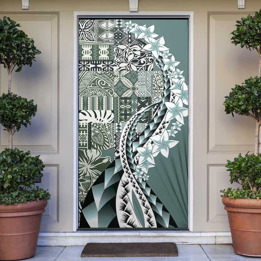 Aloha Vintage Plumeria Hawaiian Tapa Pattern Door Cover Dark Turquoise Hawaiian Tapa Pattern - Polynesian Pride
