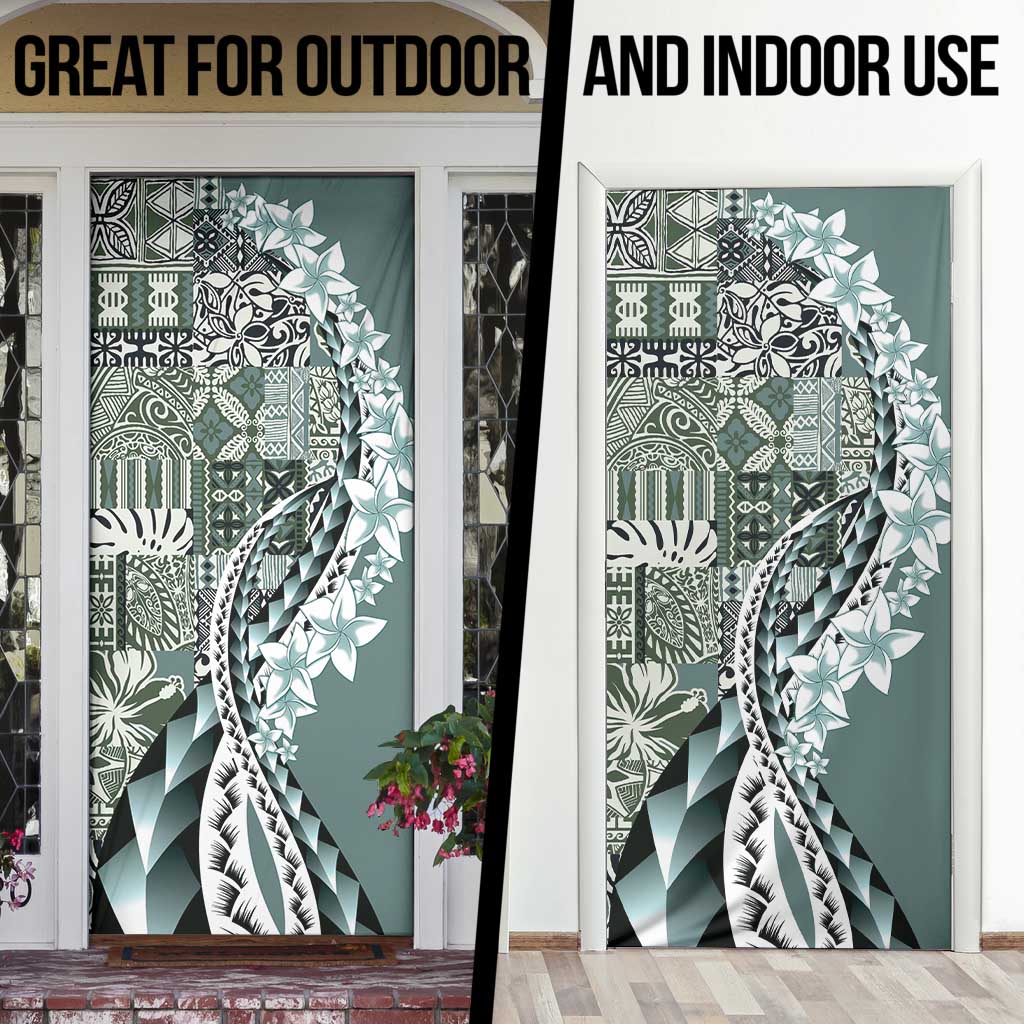 Aloha Vintage Plumeria Hawaiian Tapa Pattern Door Cover Dark Turquoise Hawaiian Tapa Pattern - Polynesian Pride