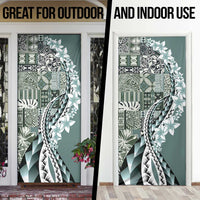 Aloha Vintage Plumeria Hawaiian Tapa Pattern Door Cover Dark Turquoise Hawaiian Tapa Pattern - Polynesian Pride