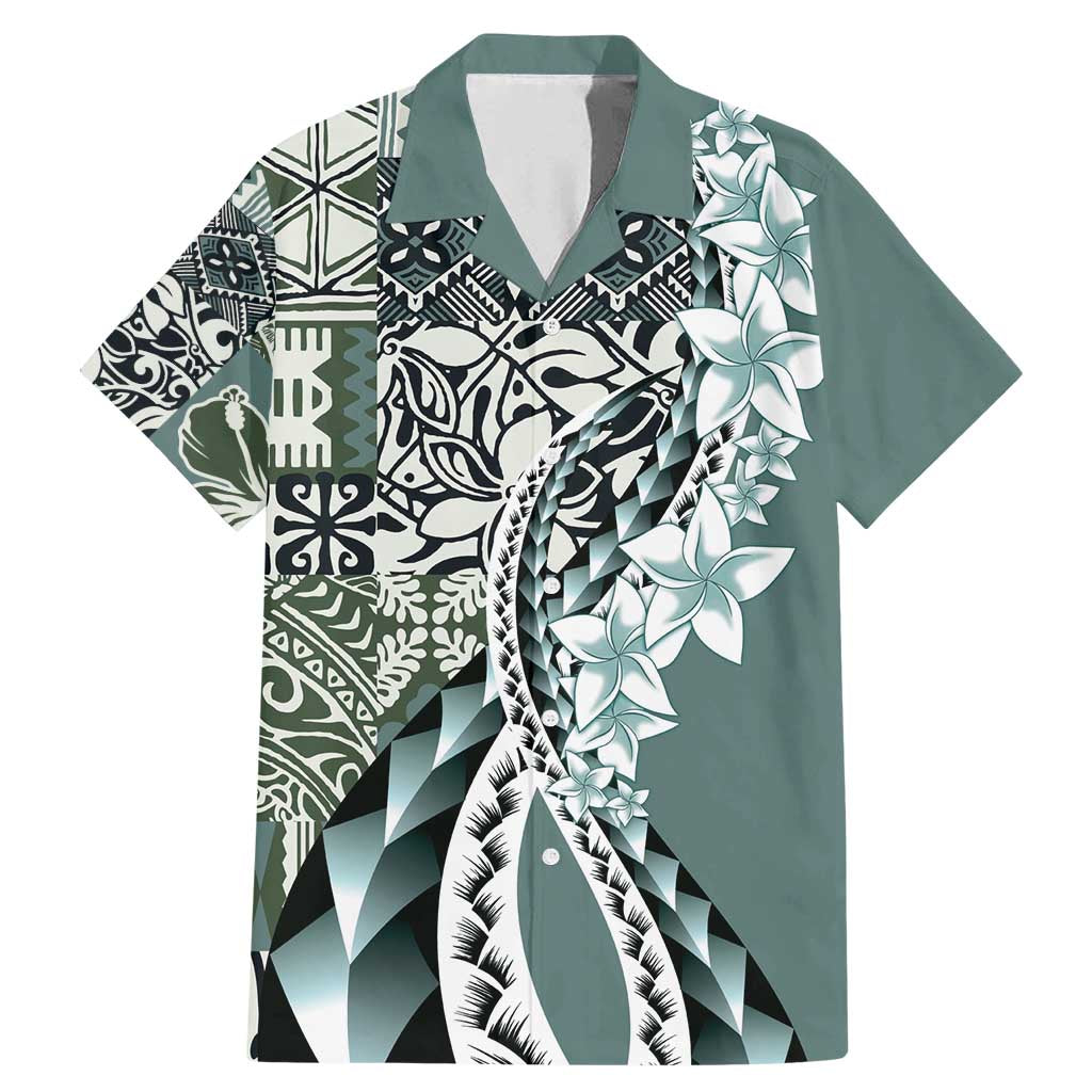 Aloha Vintage Plumeria Hawaiian Tapa Pattern Family Matching Mermaid Dress and Hawaiian Shirt Dark Turquoise Hawaiian Tapa Pattern - Polynesian Pride