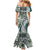 Aloha Vintage Plumeria Hawaiian Tapa Pattern Family Matching Mermaid Dress and Hawaiian Shirt Dark Turquoise Hawaiian Tapa Pattern - Polynesian Pride