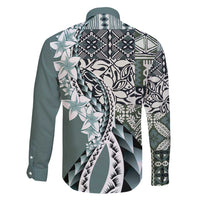 Aloha Vintage Plumeria Hawaiian Tapa Pattern Family Matching Off Shoulder Short Dress and Hawaiian Shirt Dark Turquoise Hawaiian Tapa Pattern - Polynesian Pride