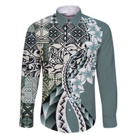 Aloha Vintage Plumeria Hawaiian Tapa Pattern Family Matching Short Sleeve Bodycon Dress and Hawaiian Shirt Dark Turquoise Hawaiian Tapa Pattern - Polynesian Pride